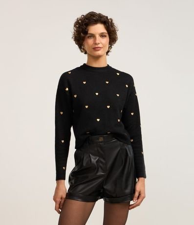 Suéter en Punto con Sisa Deslocada y Estampa Corazones 3