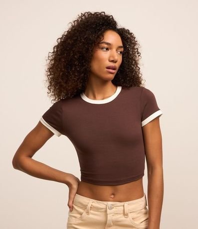 Blusa T-shirt en Algodón con Detalles Contrastantes