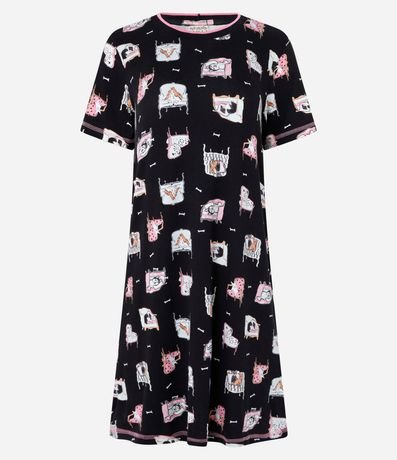 Camisón Corto en Viscosa con Estampa de Mascotas 3