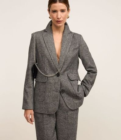 Blazer en Polivelour con Bolsillos y Espinas de Peces