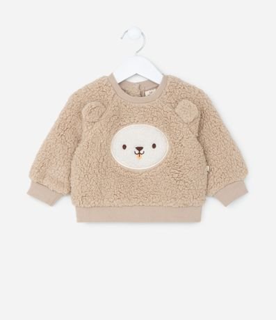 Conjunto Infantil en Sherpa con Bordado Cara de Oso Talle 0 a 18 meses 2