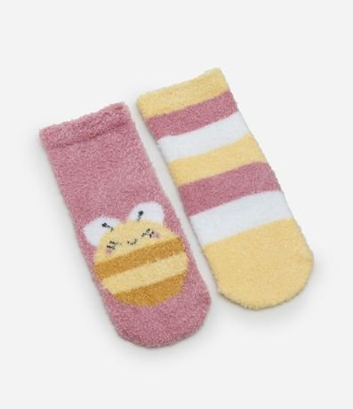 Kit 02 Medias Infantiles con Estampa Abeja - Talle 0 a 12 meses