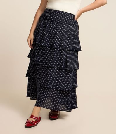 Pollera Midi en Crepé de Lunares con Volados Curve & Plus Size 2
