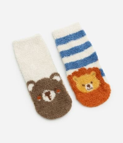 Kit 02 Medias Infantiles con Estampa Animalitos - Talle 0 a 12 meses