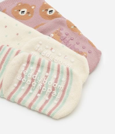 Kit 03 Medias Infantiles Estampadas de Osito con Antideslizante  - RN a 12 meses 3