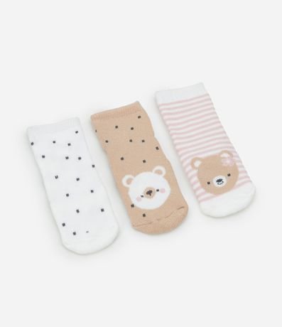 Kit 03 Medias Infantiles de Animalitos y Rayas - Talle RN a 12 meses