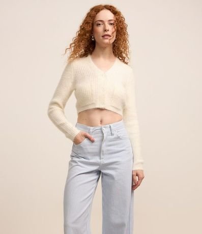 Pantalón Wide Leg Tiro Alto en Sarga con Rayas 2