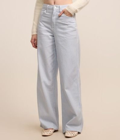 Pantalón Wide Leg Tiro Alto en Sarga con Rayas 3