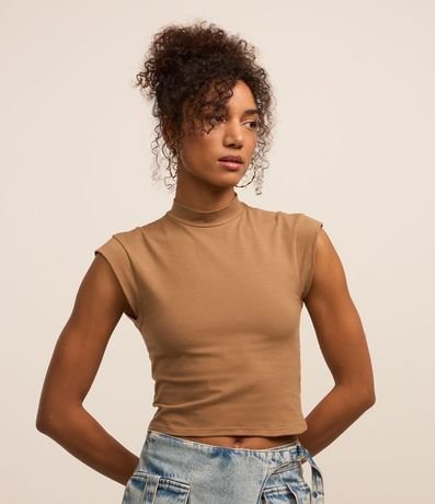 Blusa sin Manga en Algodón y Elastano con Cuello Alto