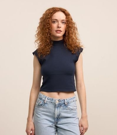 Blusa sin Manga en Algodón y Elastano con Cuello Alto