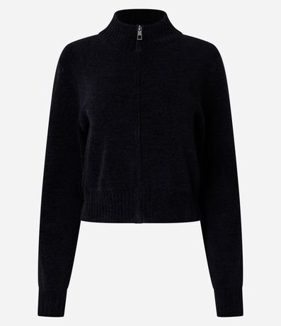 Saco en Punto con Cremallera y Cuello Alto