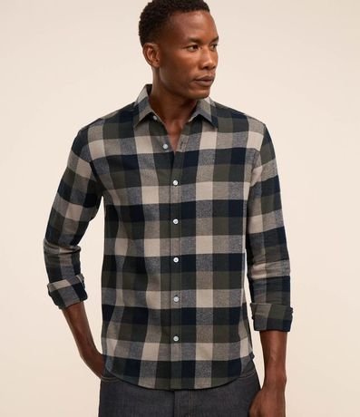 Camisa Comfort en Algodón con Estampado de Cuadros y Mangas Largas