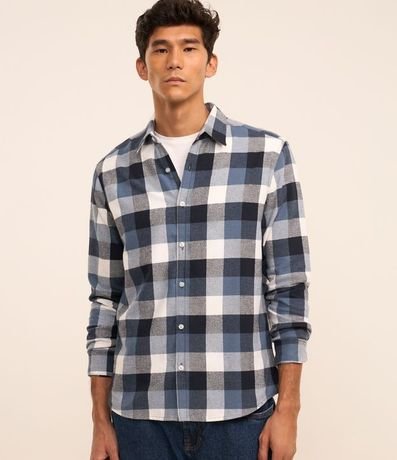 Camisa Comfort en Algodón con Estampado de Cuadros y Mangas Largas