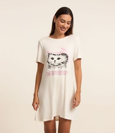 Camisón en Viscosa con Estampa de Gato con Sombrero de Cawboy
