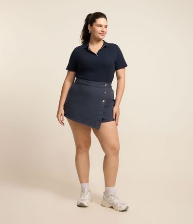 Short Pollera en Sarga Liso con Botones Curve & Plus Size
