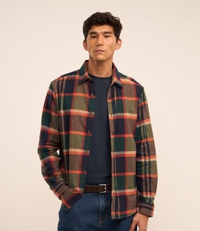 Camisa en Franela con Estampa de Cuadros