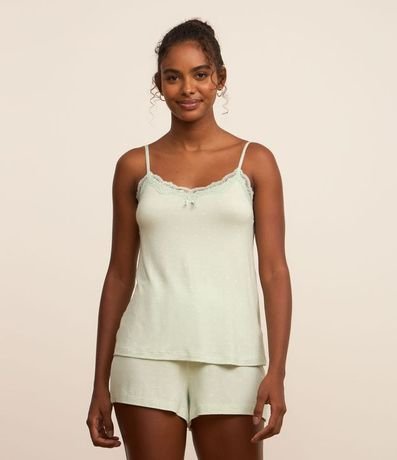 Pijama Short Doll de Bretel Fino en Viscosa con Estampa de Lazos