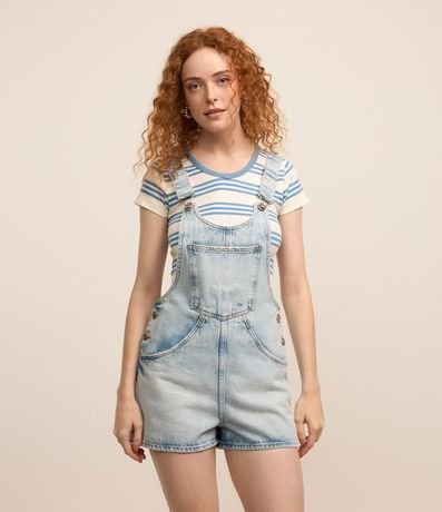 Peto Corto en Jeans Marmorizado con Bolsillo Canguro 2