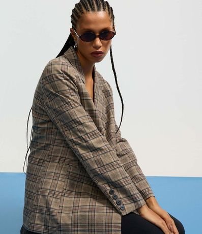 Blazer Alargado en Sastrería de Cuadros con Bolsillo Incorporado 6