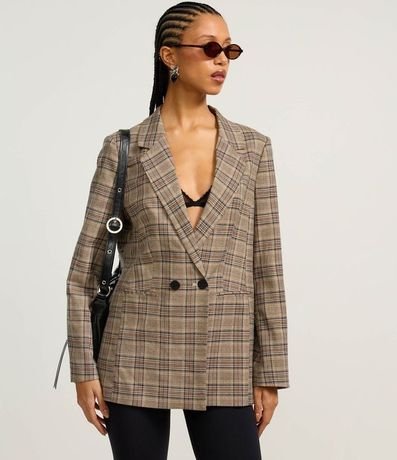 Blazer Alargado en Sastrería de Cuadros con Bolsillo Incorporado 3