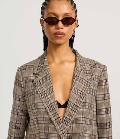 Blazer Alargado en Sastrería de Cuadros con Bolsillo Incorporado 4