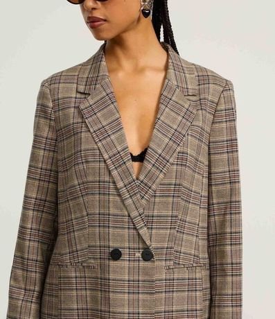 Blazer Alargado en Sastrería de Cuadros con Bolsillo Incorporado 5