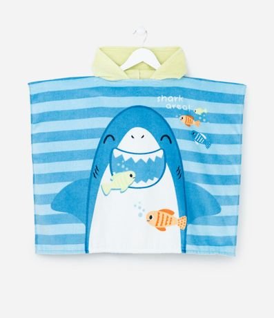 Poncho Infantil con Capucha y Estampado de Tiburoncitos - Talle único 2
