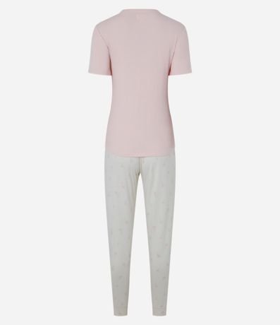 Pijama Largo en Rib con Estampa de de Lunares y Cuello V 5