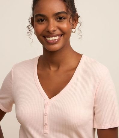 Pijama Largo en Rib con Estampa de de Lunares y Cuello V 2