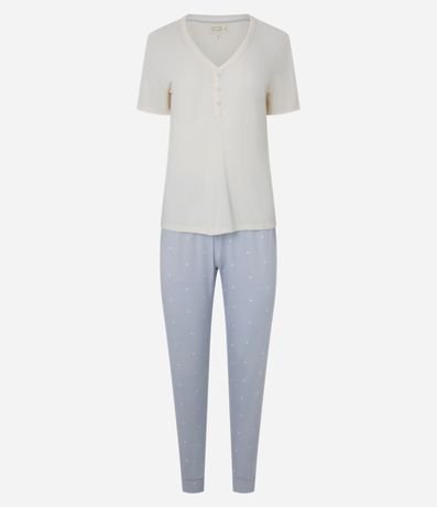 Pijama Largo en Ribana con Estampa de de Lunares 5