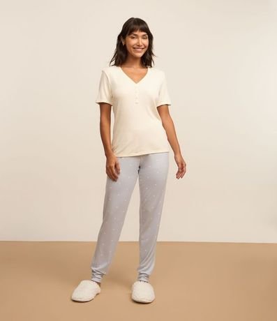 Pijama Largo en Ribana con Estampa de de Lunares 2