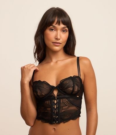 Liguero de Tul con Cordones y Textura de Encaje 1