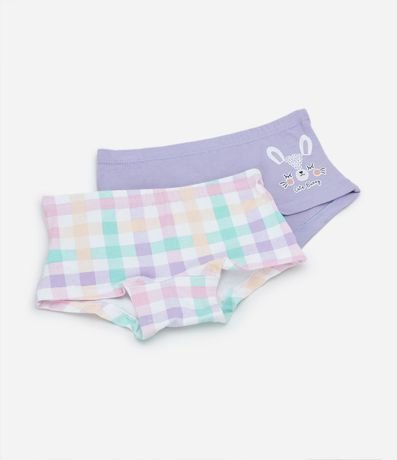 Kit 02 bombachas Boxer Infantiles con Estampa Conejo y de Cuadros - Talle 4 a 12 años