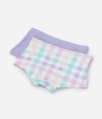 Kit 02 bombachas Boxer Infantiles con Estampa Conejo y de Cuadros - Talle 4 a 12 años 2