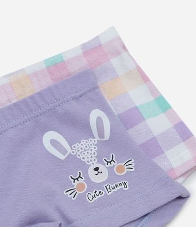 Kit 02 bombachas Boxer Infantiles con Estampa Conejo y de Cuadros - Talle 4 a 12 años 3