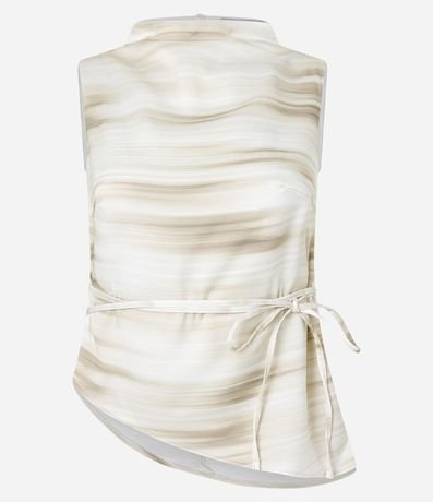 Blusa Satinada Sin Manga con Estampa Abstrada 5