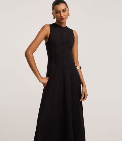 Vestido Evasê Midi en Bengalina con Bretel Ancho