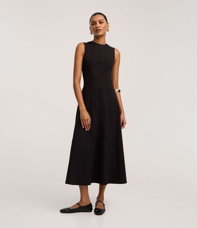 Vestido Evasê Midi en Bengalina con Bretel Ancho 2