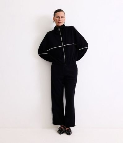 Pantalón Recto en Algodón con Modal y Bies Contrastante