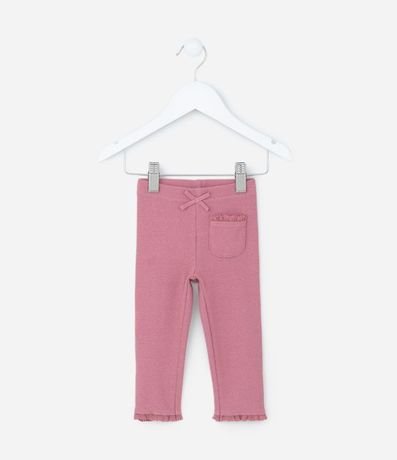 Pantalón en Rib Infantil con Moña y Bolsillo Delanteros - Talle 0 a 18 meses