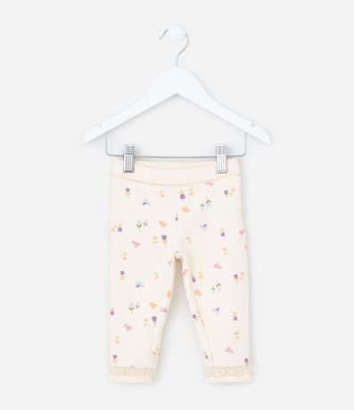 Pantalón Legging Infantil con Cintura Dobrado y Estampa Floral - Talle 0 a 18 meses