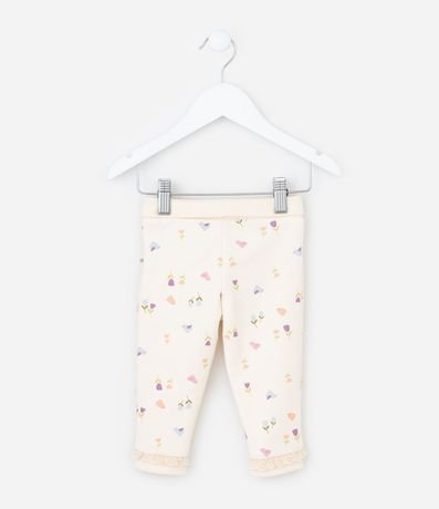Pantalón Legging Infantil con Cintura Dobrado y Estampa Floral - Talle 0 a 18 meses 2