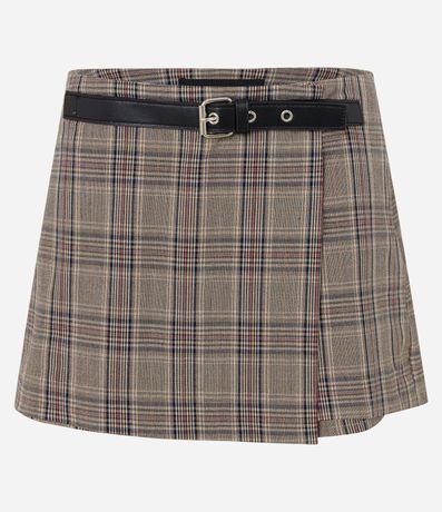 Short Pollera en Sastrería de Cuadros con Cinturón y Hebilla 5