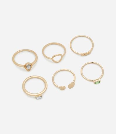 Kit 06 Anillos con Formatos Variados y Cristales