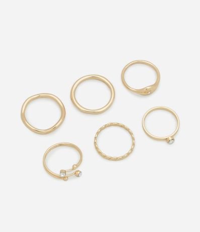 Kit 06 Anillos con Formatos Variados Bold y Trensados con Strass
