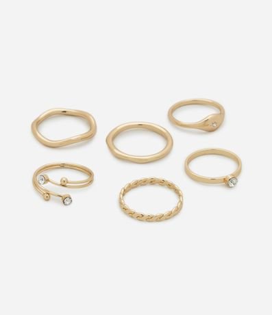 Kit 06 Anillos con Formatos Variados Bold y Trensados con Strass 2