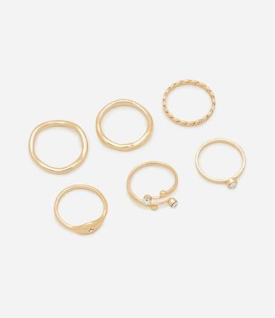 Kit 06 Anillos con Formatos Variados Bold y Trensados con Strass