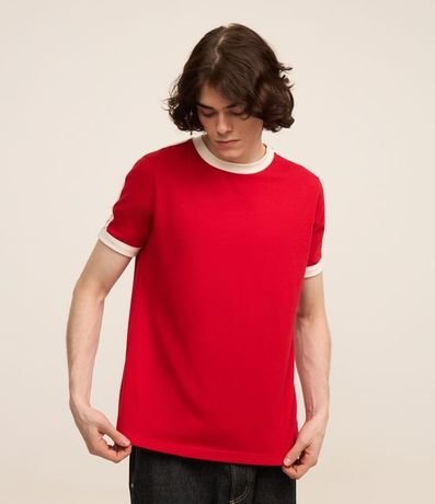 Remera Regular en Algodón con Rayas en los Hombros