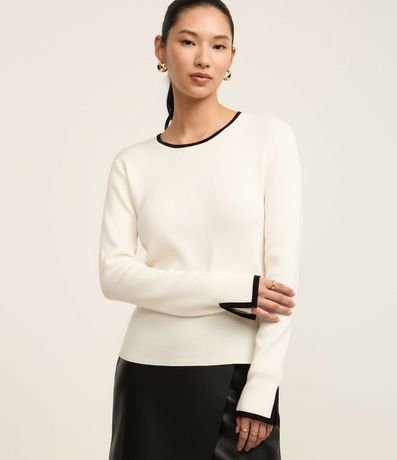 Suéter Regular en Punto con Viés Contrastantes 4