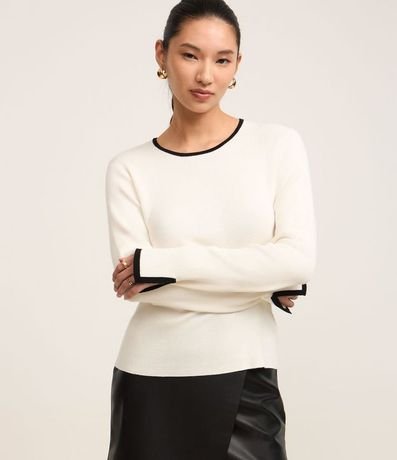 Suéter Regular en Punto con Viés Contrastantes